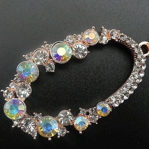 Beautiful AB & Clear Crystal Covered Oval Necklace
